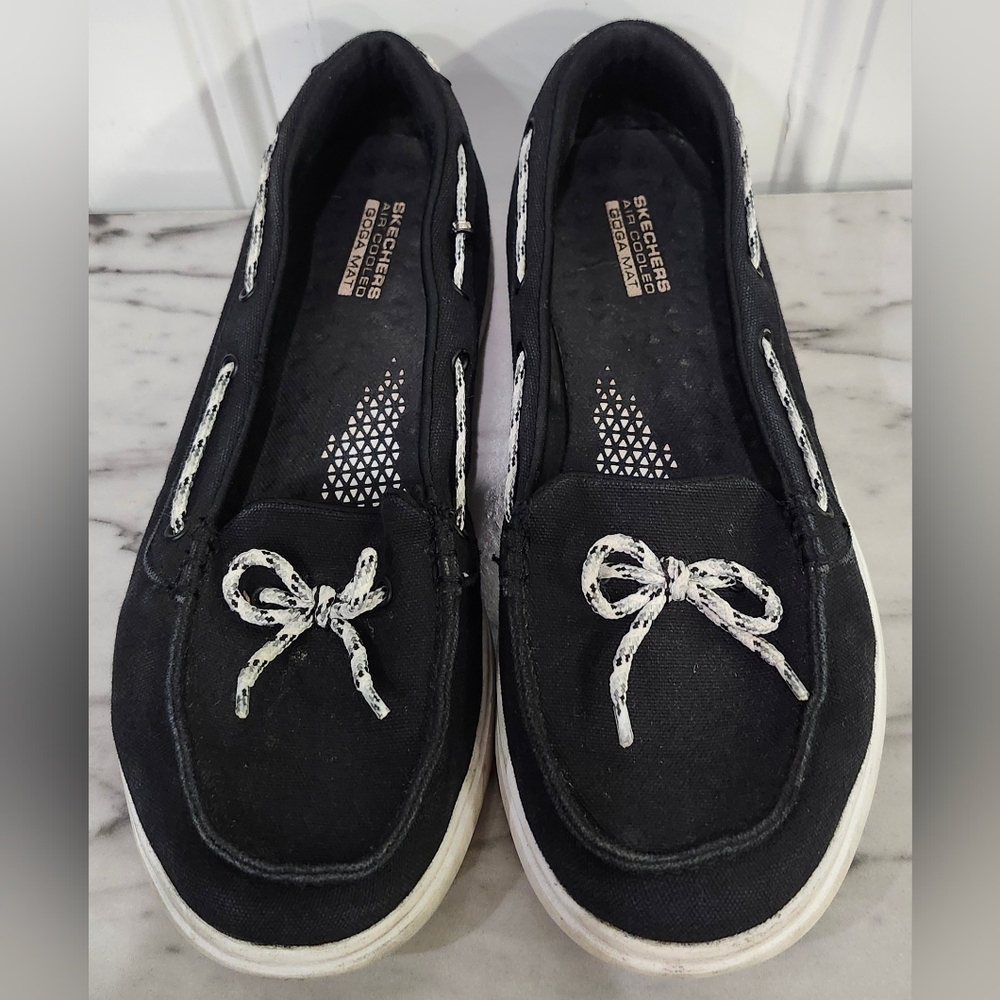 Sketchers Black White Gogo Mat Glide Ultra Boat Shoes Women's Size 8